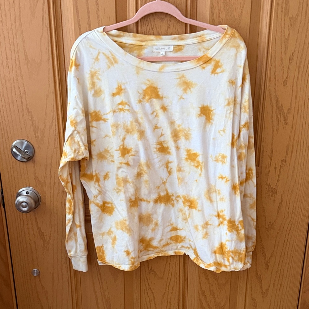 Ultra Flirt Yellow Tie-Dye Long Sleeve Top 2X